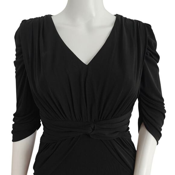 Badgley Mischka Evening Gown Dress Sz 4 Black Stretch Ruched Drape Train Wedding - Picture 4 of 11